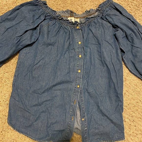 Jean Ruffled Neck Button Up - Picture 1 of 3